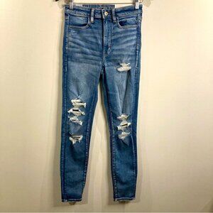 AMERICAN EAGLE Sz 6 Distressed Highest Rise  Jeggings Light Wash NWT